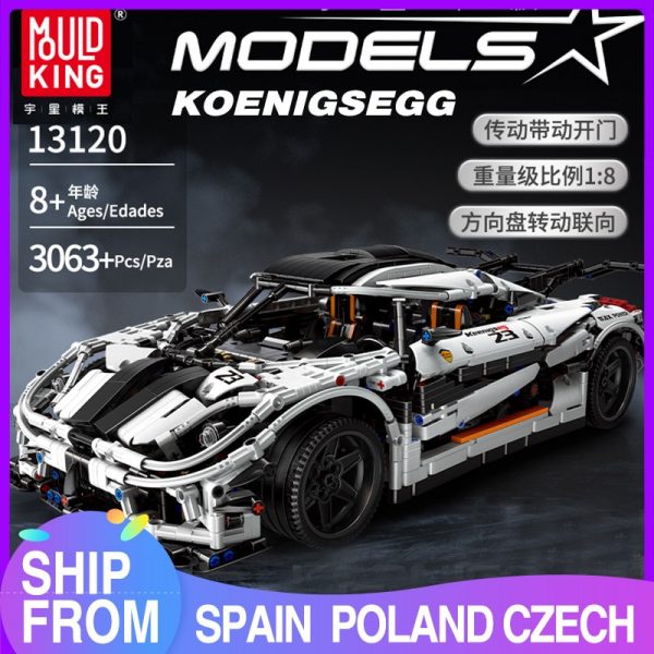 Mould King 13120 Technic Series Koenigsegged Sports Racing White Car Model Building Blocks Bricks 23002 Kids
