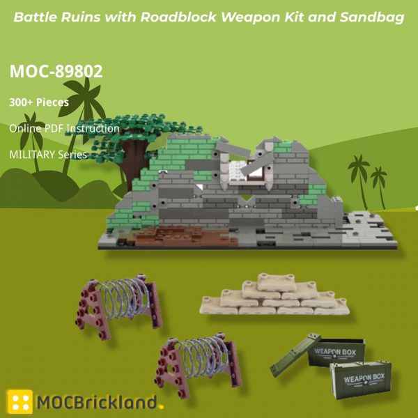 MILITARY MOC 89802 Battle Ruins with Roadblock Weapon Kit and Sandbag MOCBRICKLAND 4