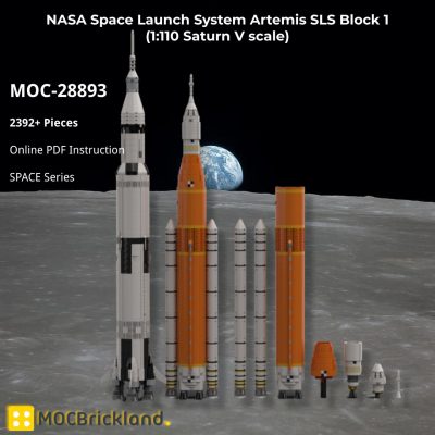 MOCBRICKLAND MOC 28893 NASA Space Launch System Artemis SLS Block 1 1110 Saturn V scale 1