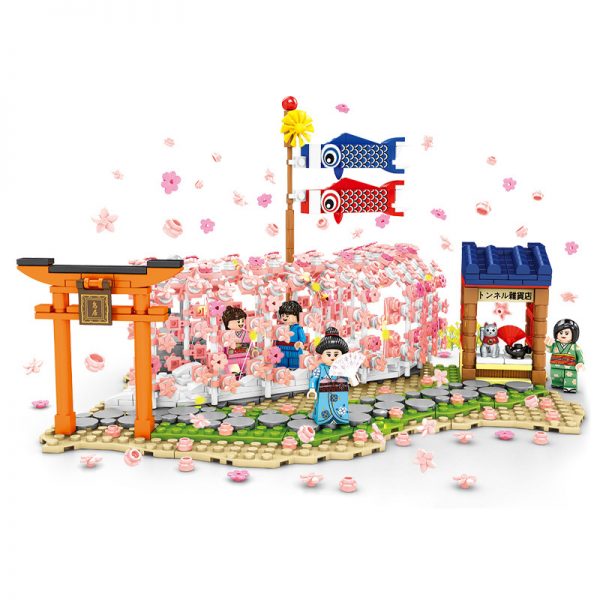 creator sembo 601148 sakura tunnel japanese style cherry blossom scene with 916 pieces 2547