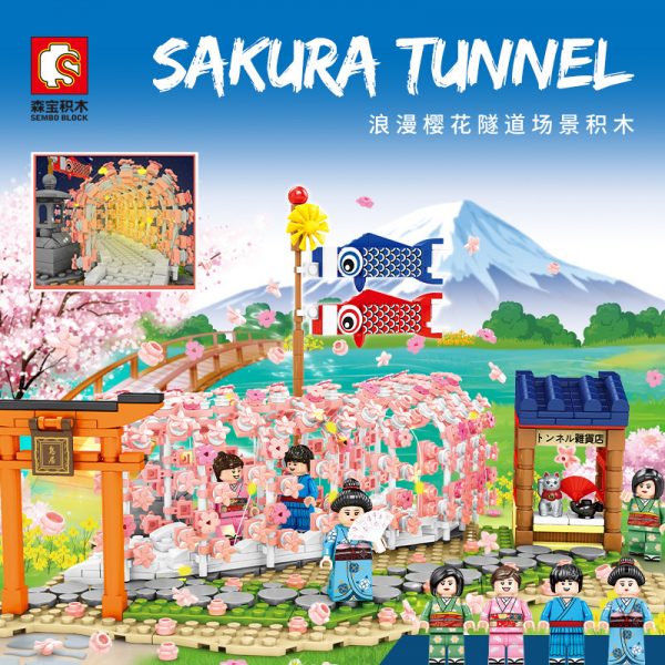 creator sembo 601148 sakura tunnel japanese style cherry blossom scene with 916 pieces 6619