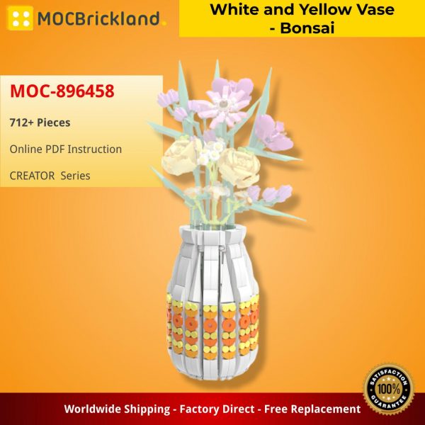 MOCBRICKLAND MOC 896458 White and Yellow Vase Bonsai 2