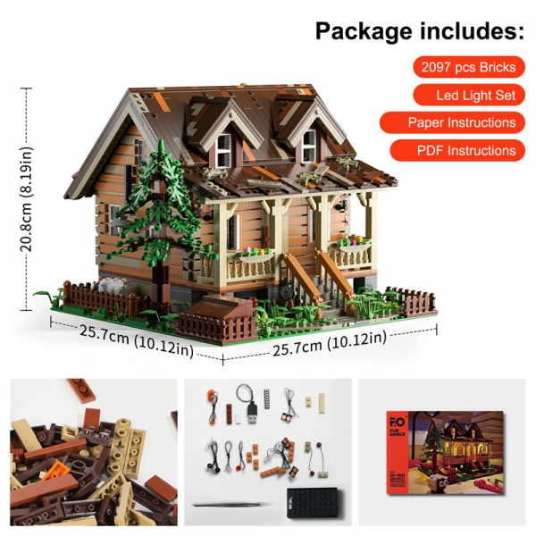 FUNWHOLE FH 9001 Wood Cabin with Light Parts 1