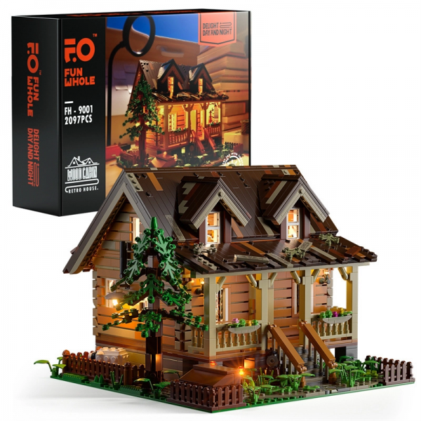 FUNWHOLE FH 9001 Wood Cabin with Light Parts 2