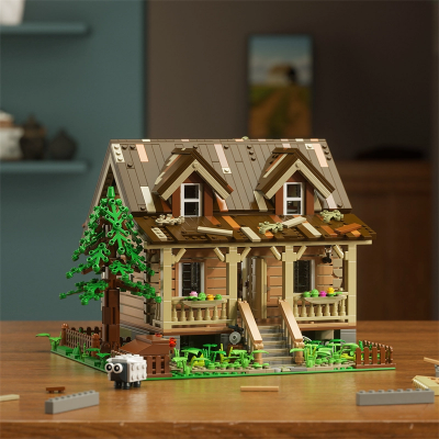 FUNWHOLE FH 9001 Wood Cabin with Light Parts 3